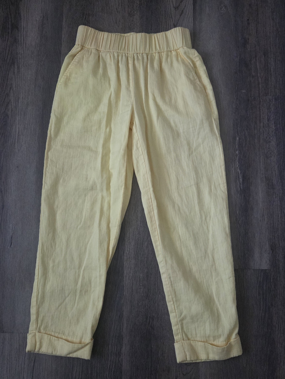 LOFT Butter Yellow Pull On Elastic Waist Cuffed Ankle Pants Pockets Beach Resort